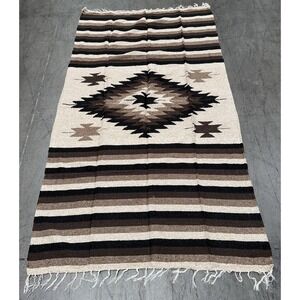 AUTHENTIC Mexican DIAMANTE Blanket Throw Yoga Mat Multi Tan Dark Brown